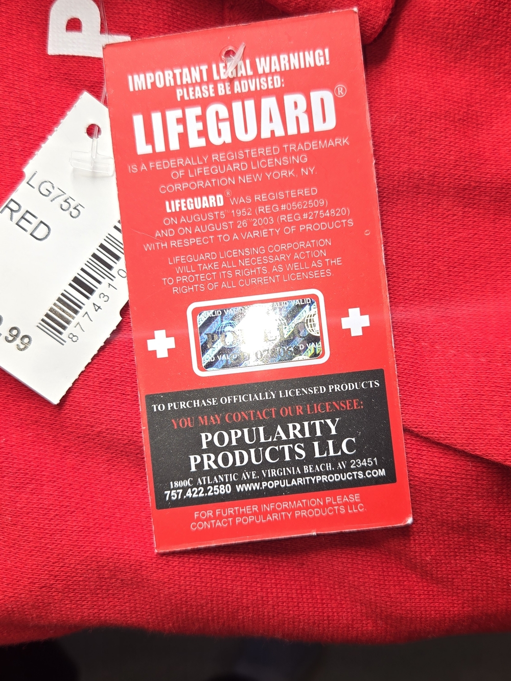 NEW W TAG Lifeguard Palm Beach Red And White Hoodie Mens XL - Picture 4 of 11